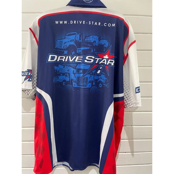 Fast Eddie Drive star Racing Button Up Shirt Men's Size XL Short Sleeve blue red - Picture 3 of 10